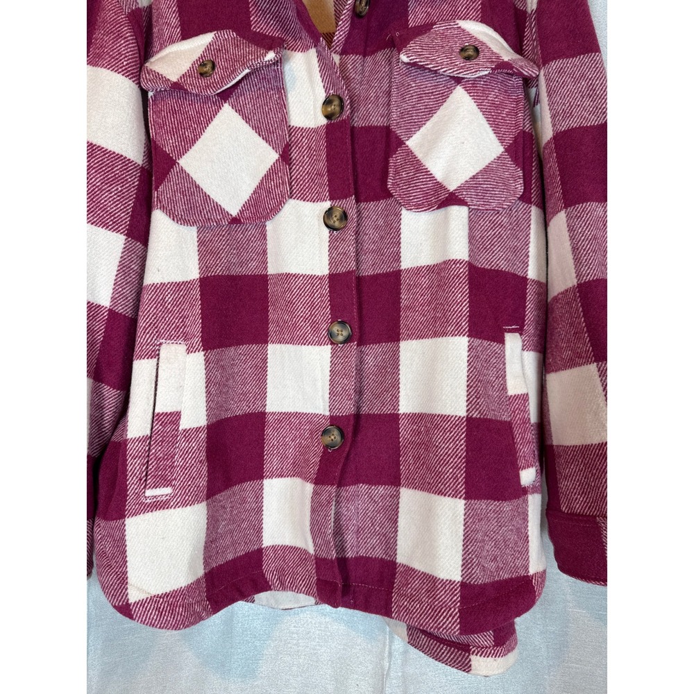 Plaid Shacket Burgundy White Button Down Shirt Jacket Women's Size L‎ - Picture 2 of 7